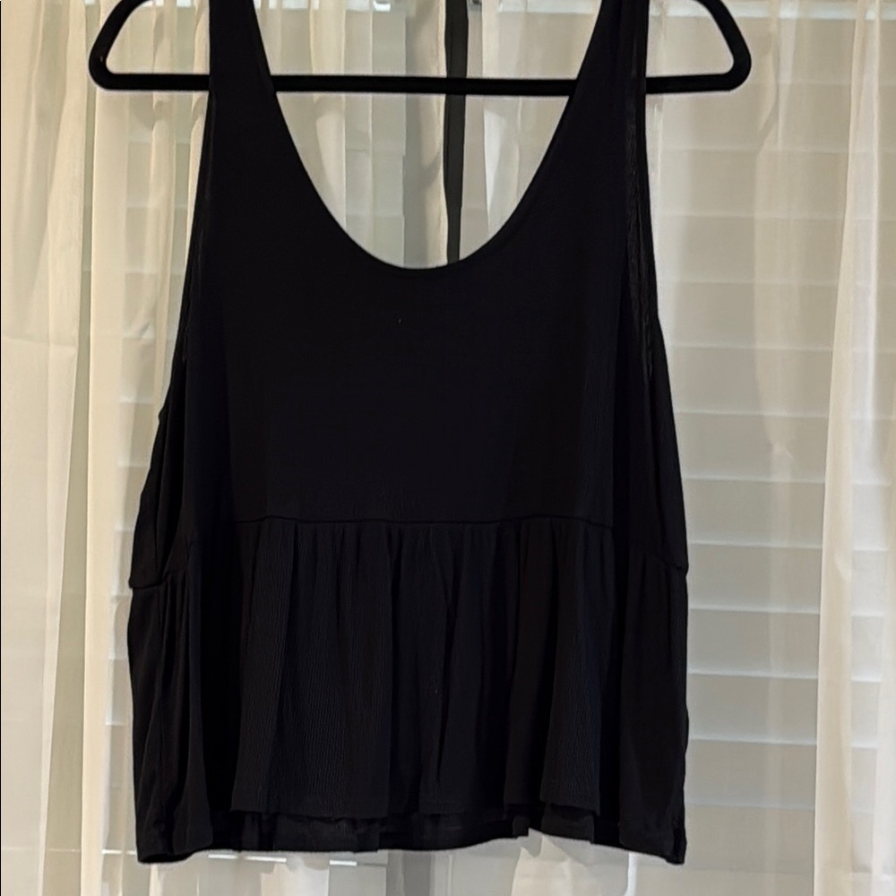 Cropped Peplum Black Sleeveless Top